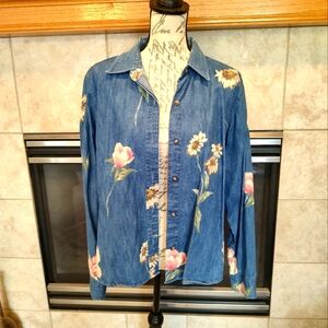 💥 3/$20 Liz Claiborne XL Jean Looking Floral Shirt!